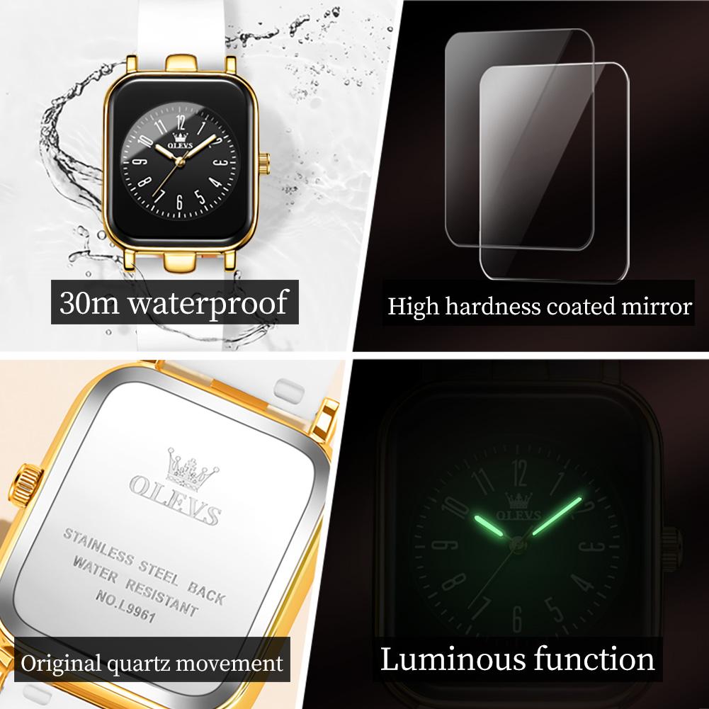 OLEVS Брендовые часы Квадратные кварцевые часы из силикагеля Нишевые модные водонепроницаемые женские часы Женские часы