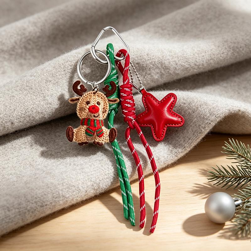 Bag Charm Lovely Weave Christmas Pendant Elk Cartoon Santa Claus Bag Pendant Charm New Year Gift Christmas Accessories