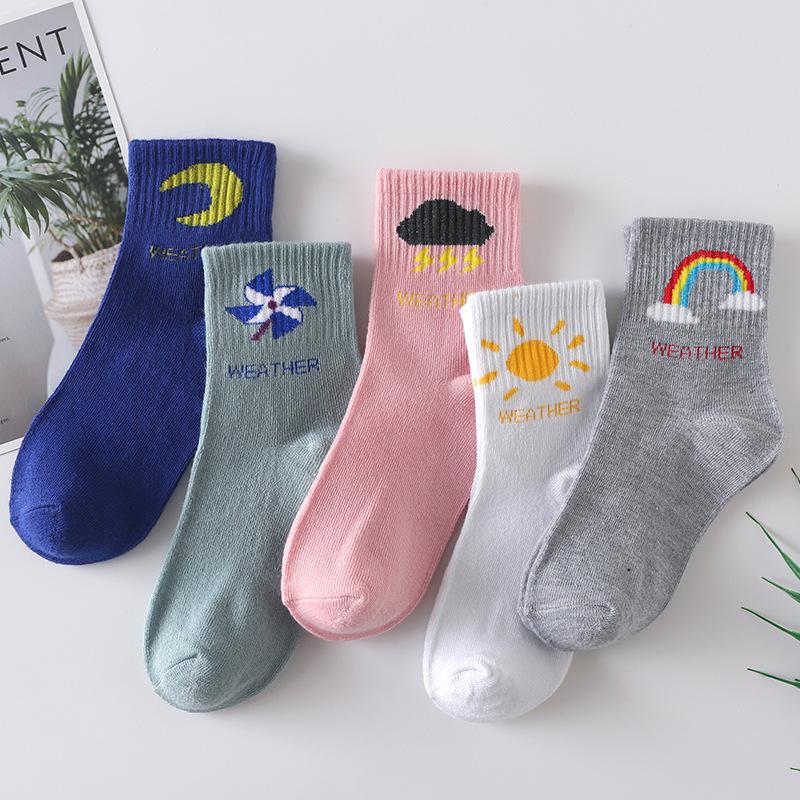 5Pairs Women Cotton Socks Cute Print Princess Two-dimensional Fashion Socks Striped Plaid Ladies Spring Summer Socks