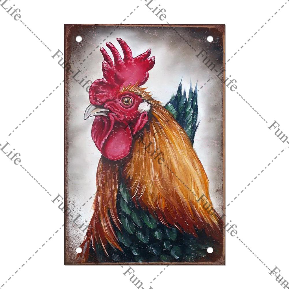 Винтажный постер с курицей, металлические жестяные знаки, тарелка, петух, куриное яйцо, ретро-налет, домашний декор на стену, 20x30 см