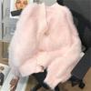 Women's Short Faux Mink Fur V-Neck Sweater Coat with Bow Knot - Chic Autumn/Winter Cardigan