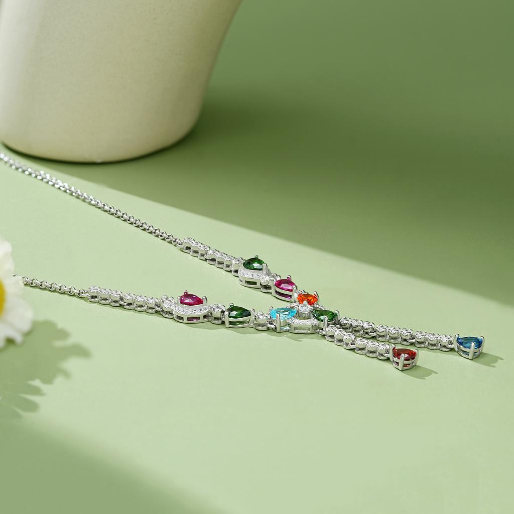 YBO 925 Silver Tear Drop Tassels Necklace Fine Jewelry Multi Color CZ Cubic Zirconia Clavicle Chain for Women Wedding Party Gift