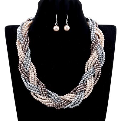 Преувеличенные имитация жемчуга и бисера, массивное колье, ожерелье, серьги, комплекты ювелирных изделий для женщин и девочек