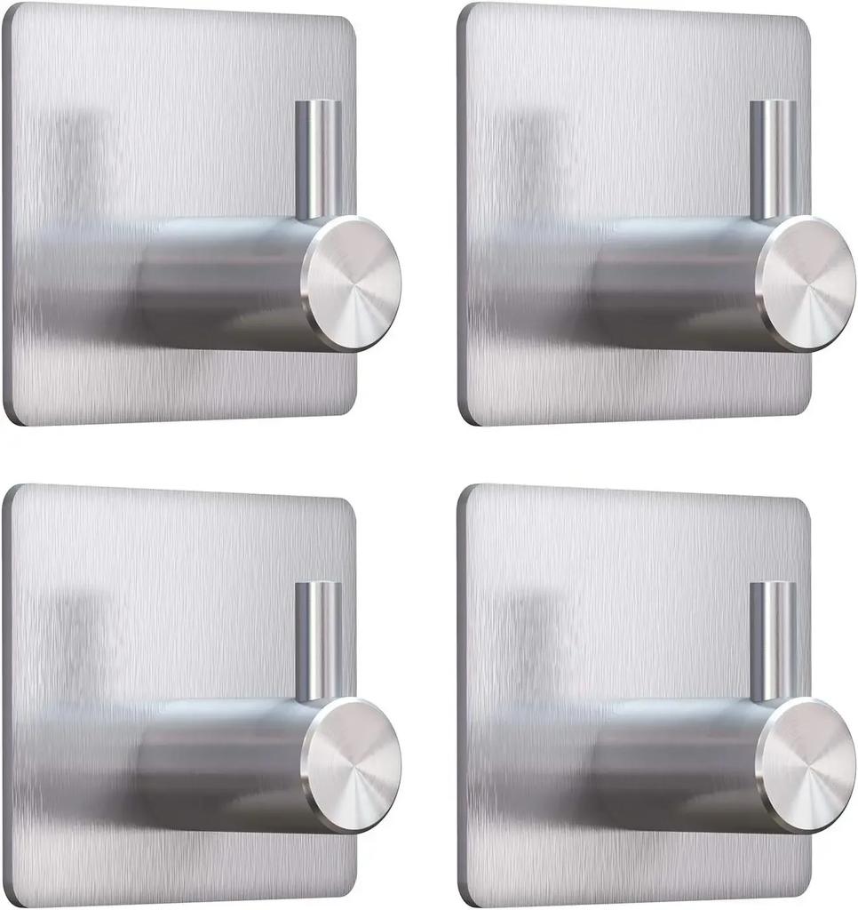 4Pcs Stainless Steel Bathroom Robe Hooks Adhesive Wall Hook Towel Holder Bathroom Kitchen Hardware Multi-Purpose Hanger Hook