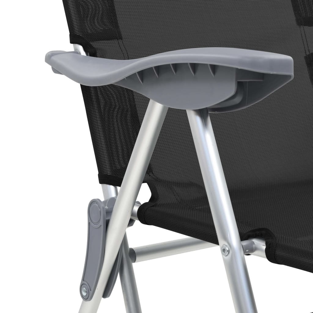 Foldable Lounge Chairs with Footrest 2 pcs Black Textilene