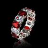 High imitation artificial colored treasure ring, red and blue, pink diamond ring, light luxury wide version egg-shaped ring.