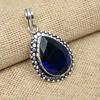Lab-Created Blue Sapphire Gemstone Handmade 925 Sterling Silver Jewelry Pendant