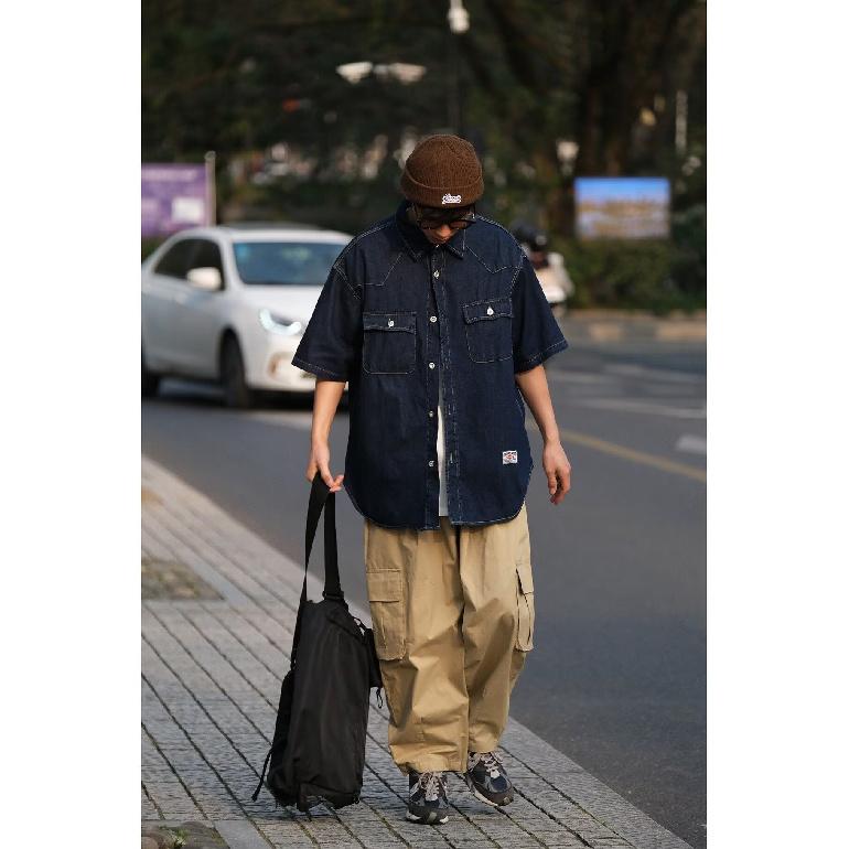Японский ретро модный бренд летняя свободная джинсовая рубашка с короткими рукавами художественная молодежная рабочая рубашка мужская и женская многослойная куртка