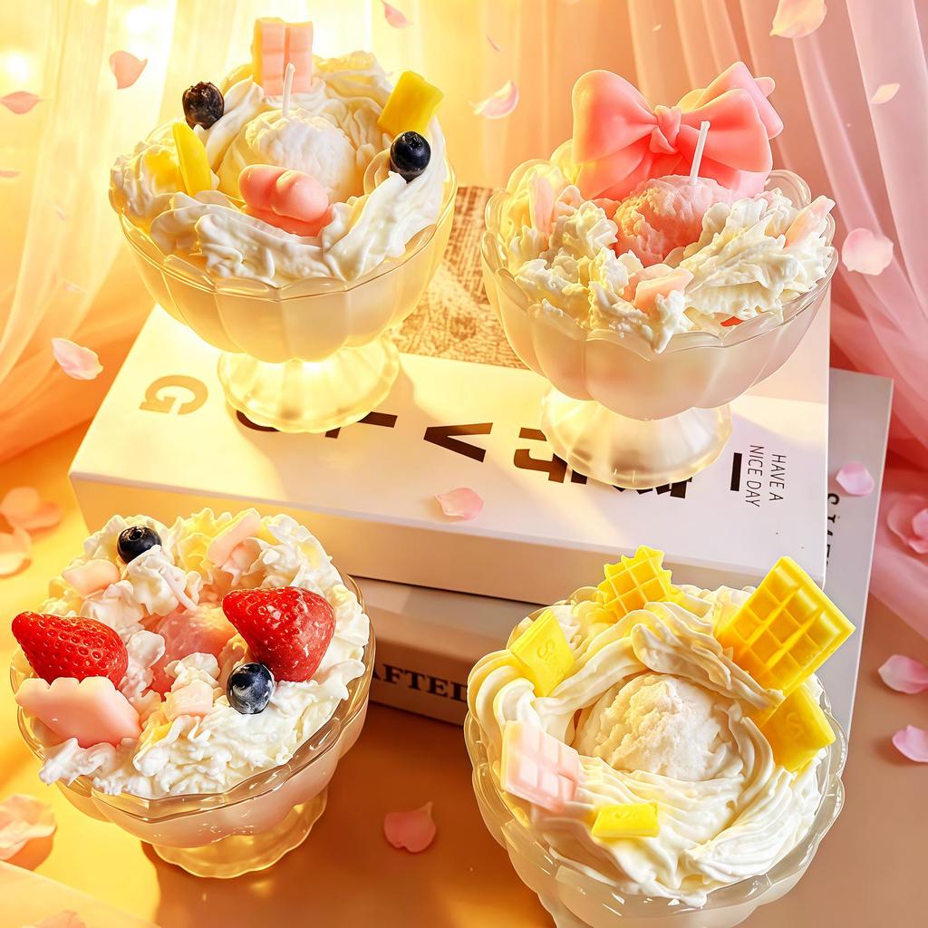 Fruit & Yogurt Soy Wax Candle - Creative Scented Birthday Gift Cup with Exquisite Ice Cream Design