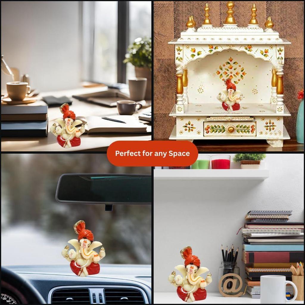 Polyresin Lord Ganesha Idol for Car Dashboard, Home, Office | Ganpati Statue for Mandir Decor | Handcrafted Ganesh Murti