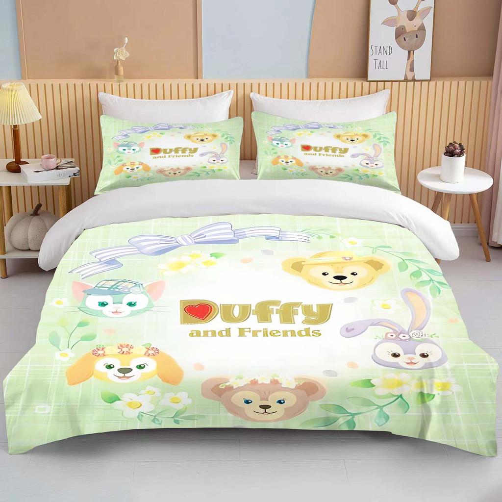 10 размеров Постельное белье с принтом Disney Duffy and Friends Мультяшный микрофибровый комплект для кровати Наволочка Покрывало для взрослой кровати Спальный комплект для спальни Пододеяльник