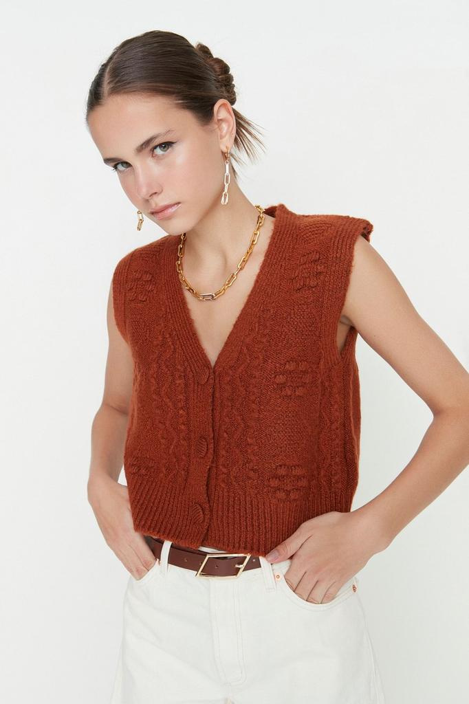 Women's Elegance Style Sweater Stone Soft Textured Knitwear Vest