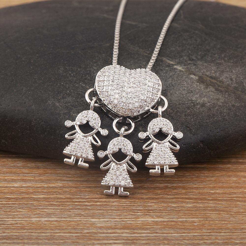 Nidin Hot Sale Classic Son/Daughter Sparkling Zircon Charm Pendant Necklace For Women Boys and Girls Clavicle Chain Jewelry Gift