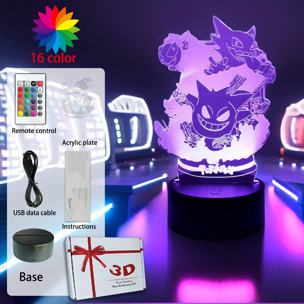 Anime 3D Lamp Signs LED Night Light Gengar Haunter Gastly Luminaria Illusion Sleeping Hone Kids Bedroom Decor Table Lamps Gifts