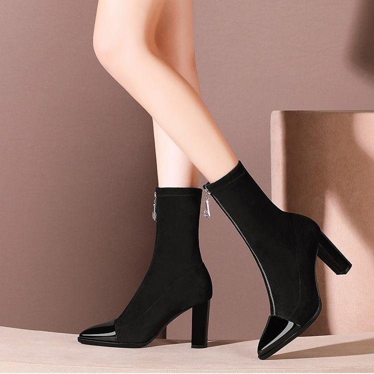Короткие сапоги женские весенние и осенние вязаные носки сапоги эластичные сапоги тонкие каблуки тонкие узкие сапоги высокие каблуки носки сапоги женские