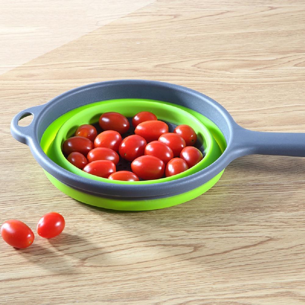 Foldable Silicone Colander Fruit Vegetable Washing Basket Strainer with Handle