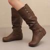 Женские повседневные ботинки на плоской подошве, новые осенне-зимние, с внутренней высотой, однотонные, больших размеров, средней высоты