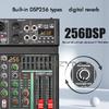 AU4 Channel 256DSP Effect Audio Mixer with 48V Phantom Power USB Bluetooth DJ Console for PC Karaoke Sound Mixing Four-way Mixer