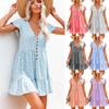 Summer Women's Chiffon Dress Sexy V-neck Floral Mini Beach Dresses Fashion Ruffles Button Loose Femme Sundress Vestido