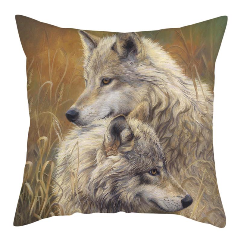 45x45cm Polyester Wildlife Print Cushion Cover Wolf King Photo Pillow Cover Home Sofa Decoration Pillowcase