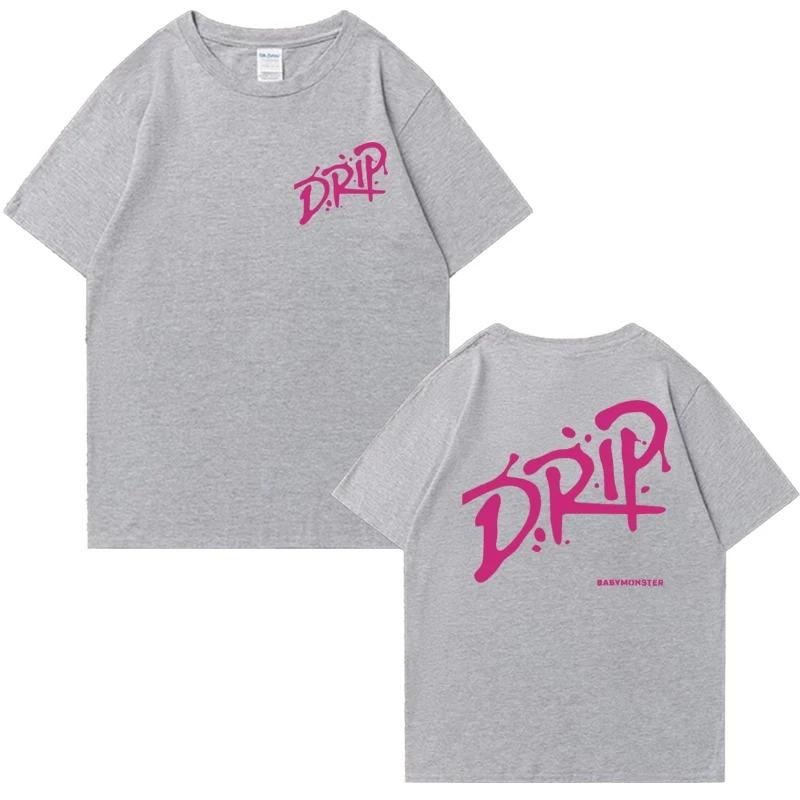 Babymonster Drip Альбом Мировой Тур 2026 Двусторонний Принт Футболки с Коротким Рукавом Мужские Женские Хлопок Черные Топы Унисекс Футболка