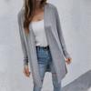Женский однотонный мягкий эластичный кардиган удлиненного кроя с длинным рукавом, открытый спереди, вязаный кардиган крупной вязки, однотонный, для работы, прилегающий топ