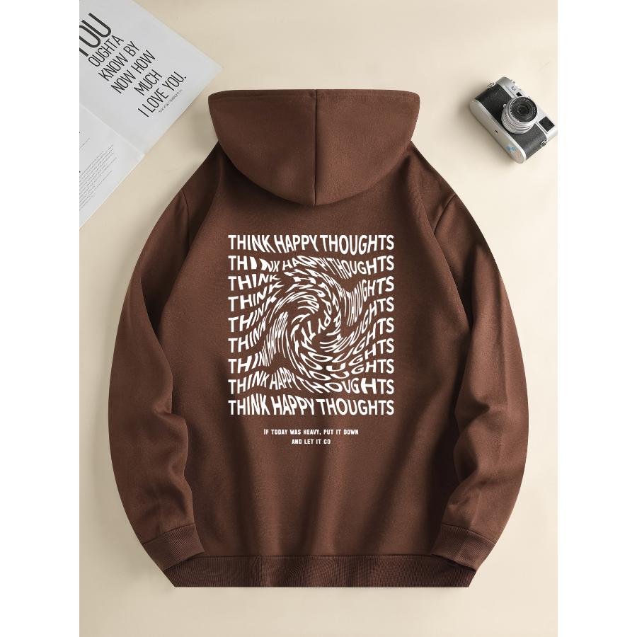 Men's New Fashion Hoodie, Casual Daily Drawstring Hooded Sweatshirt Lettering, Front Kangaroo Pocket, Men's Jacket