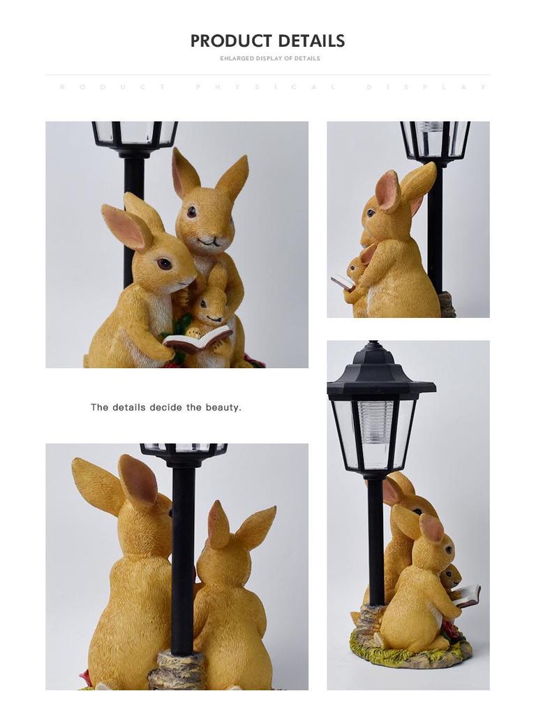 Outdoor Solar Rabbit Family Resin Statue - Courtyard Path Lighting Decoration
