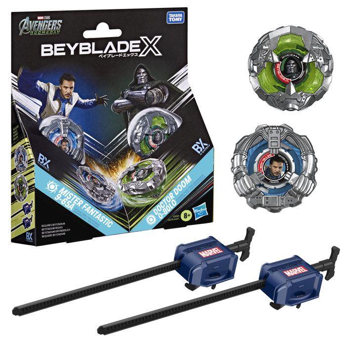 Beyblade X Starter Pack Dual Docteur Doom 0-80LO c. M. Fantastique 9-65A, 2 toupies de compétition Takara Tomy, 2 lanceurs, dès 8 an