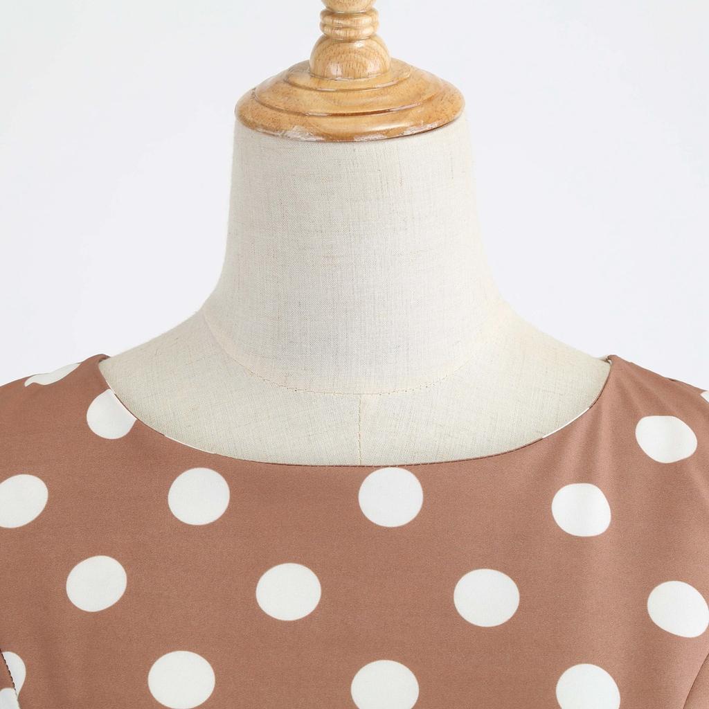 GMXIA Женское платье без рукавов с принтом в горошек, с узким вырезом и черным поясом в стиле винтажной Herben