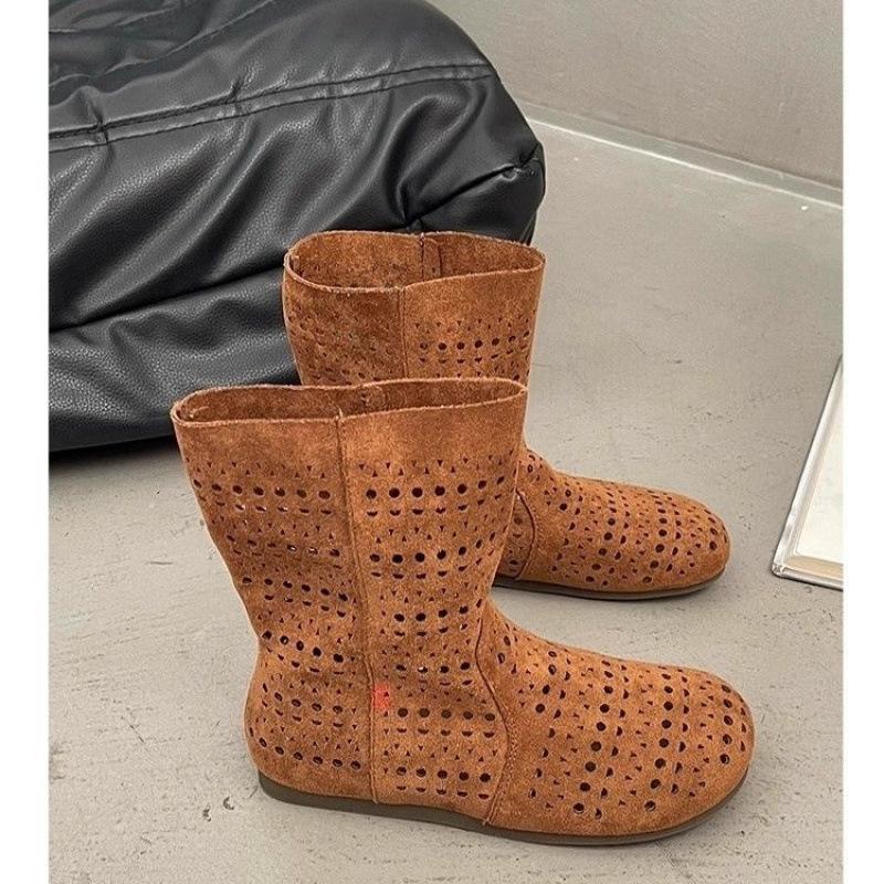 British Style Versatile Maillard Retro Hollow Boots Summer New Boots Breathable Flat Bottom Hole Foreign Air Cool Boots