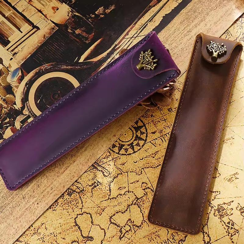 Genuine Leather Pen Case Creative Pen Sleeve Handmade Pen Pouch Personalized Retro Pen Bag Small Storage Bag