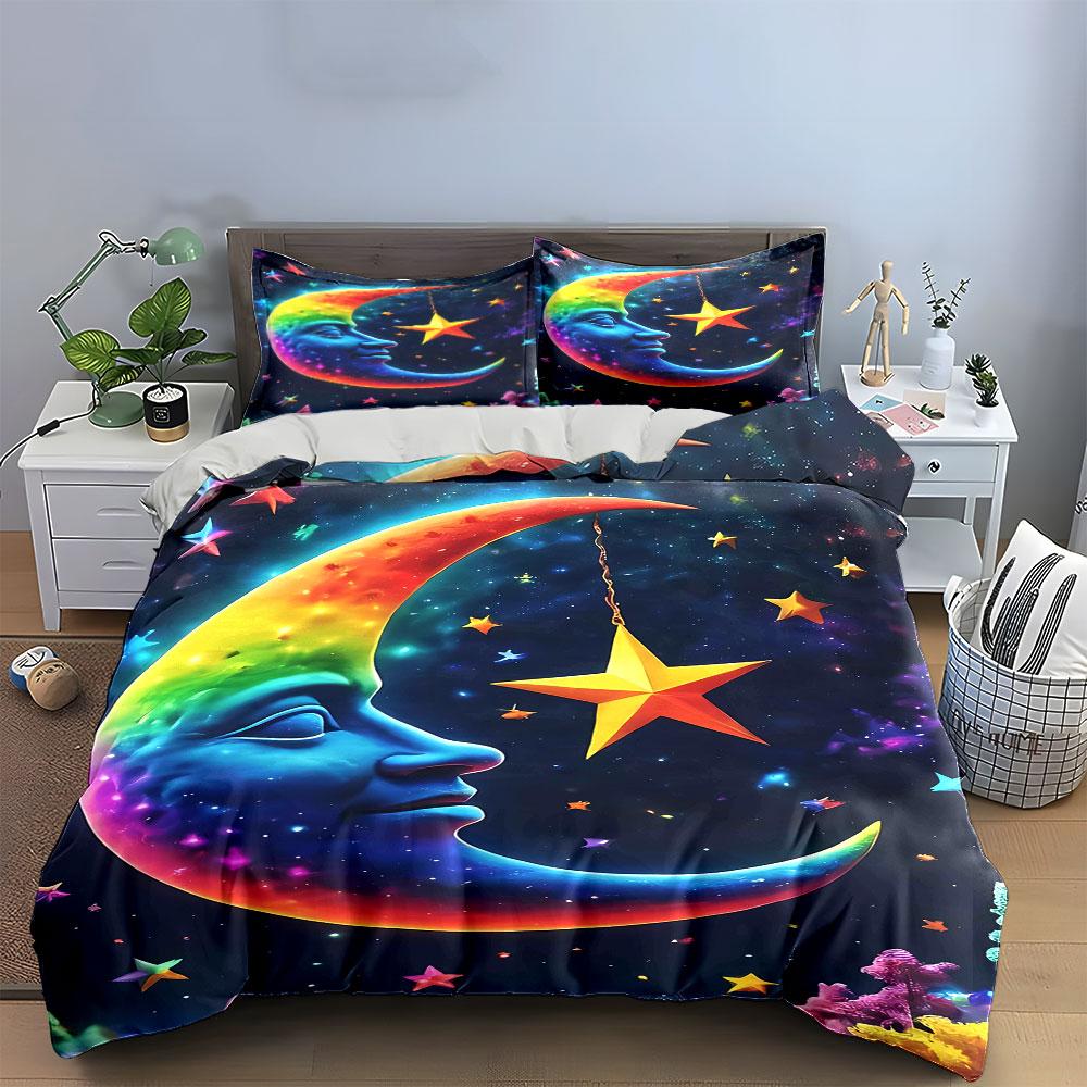 Rainbow moon and stars. Bedding sets Duvet cover sets Duvet covers Pillowcases(1 * Duvet Cover 2 * Pillowcases, without duvet insert)