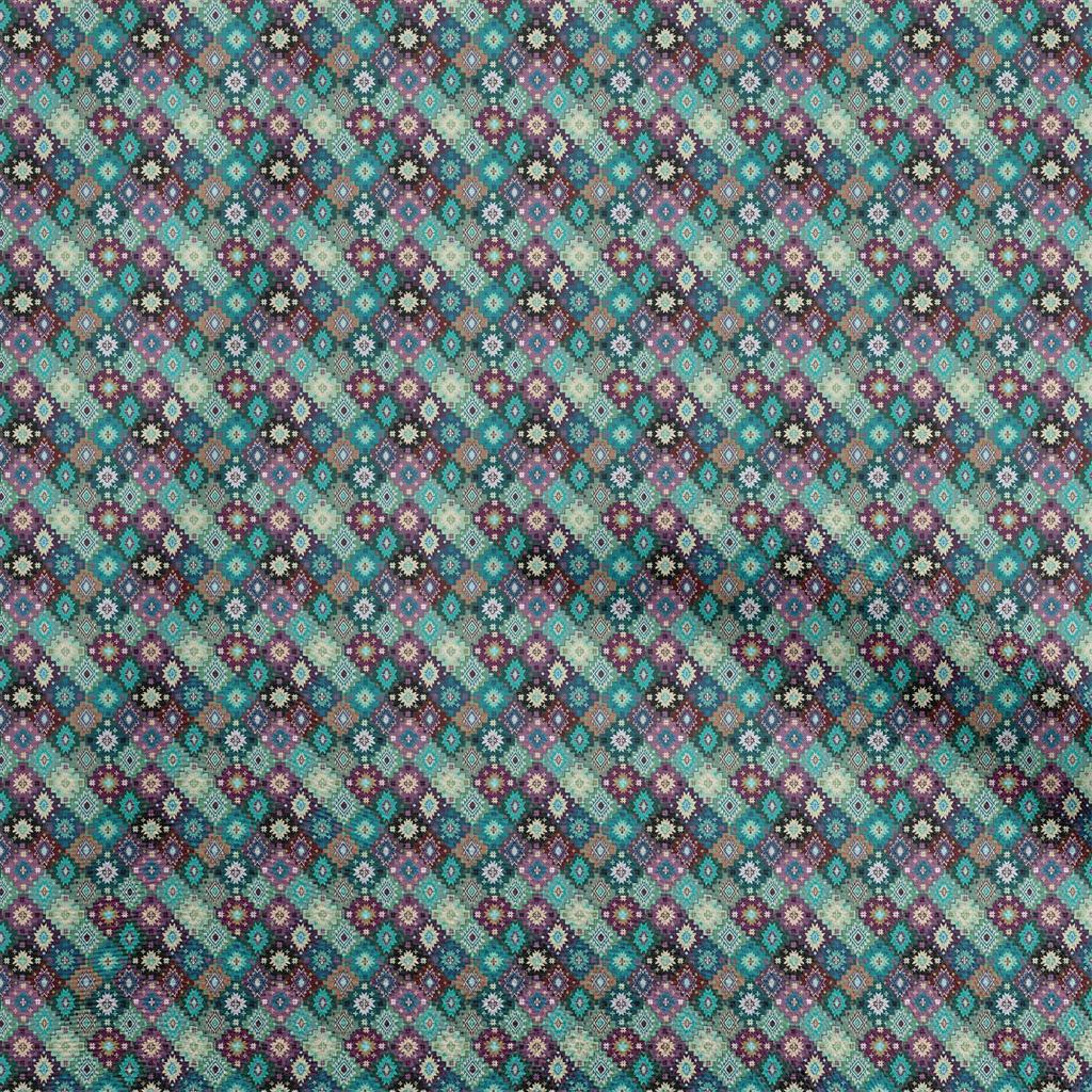 oneOone Cotton Flex Light Blue Fabric Asian Kilim Craft Projects Decor Fabric Printed By The Yard 40 Inch