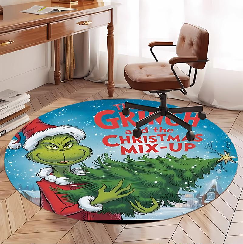The Grinch Pattern Round Rug, Indoor/Outdoor Mat, for Picnic, Gameroom, Bedroom, Office, Living Room, Home Decor Carpet, Birthday Gift