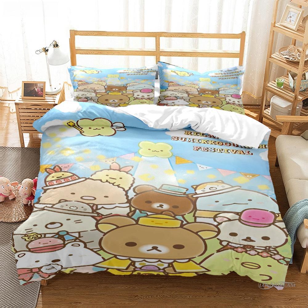 Мультяшный аниме Sumikko Gurashi Милый Пододеяльник Забавный Кавайный Постельный Комплект Мягкий Чехол для Одеяла и Наволочка Односпальный_Двуспальный_Королевский_Кинг