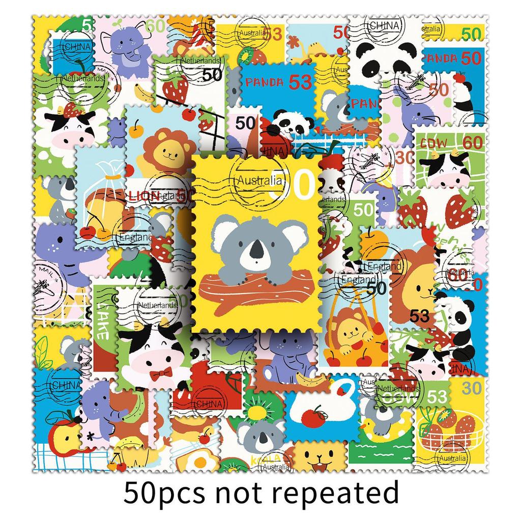 50 Hand-Painted Animal Doodle Stickers for Outdoor Travel, Water Bottles, and Phones
