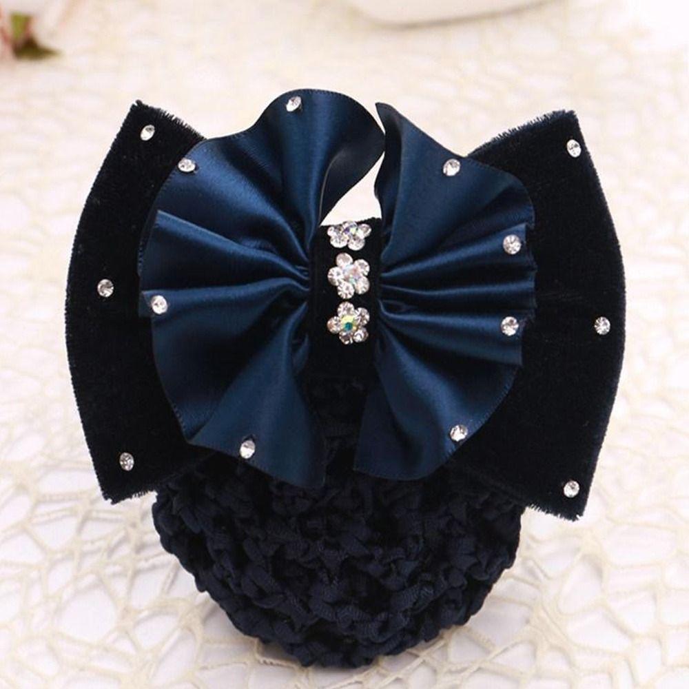 1Pcs Satin Bow Net Bun Hair Cover Bowknot Elastic Hairnet Nurse Stewardess Bun Snood for Women