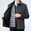 Шерстяное пальто для мужчин среднего и пожилого возраста, зимнее, теплое шерстяное пальто средней длины с лацканами, съемный пуховик, наряд для папы