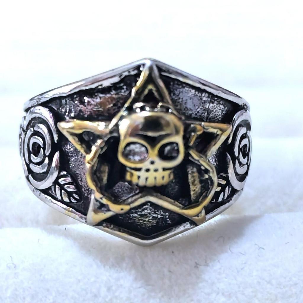 Преувеличенное ретро тайское серебряное кольцо-череп - Регулируемое открытое мужское кольцо