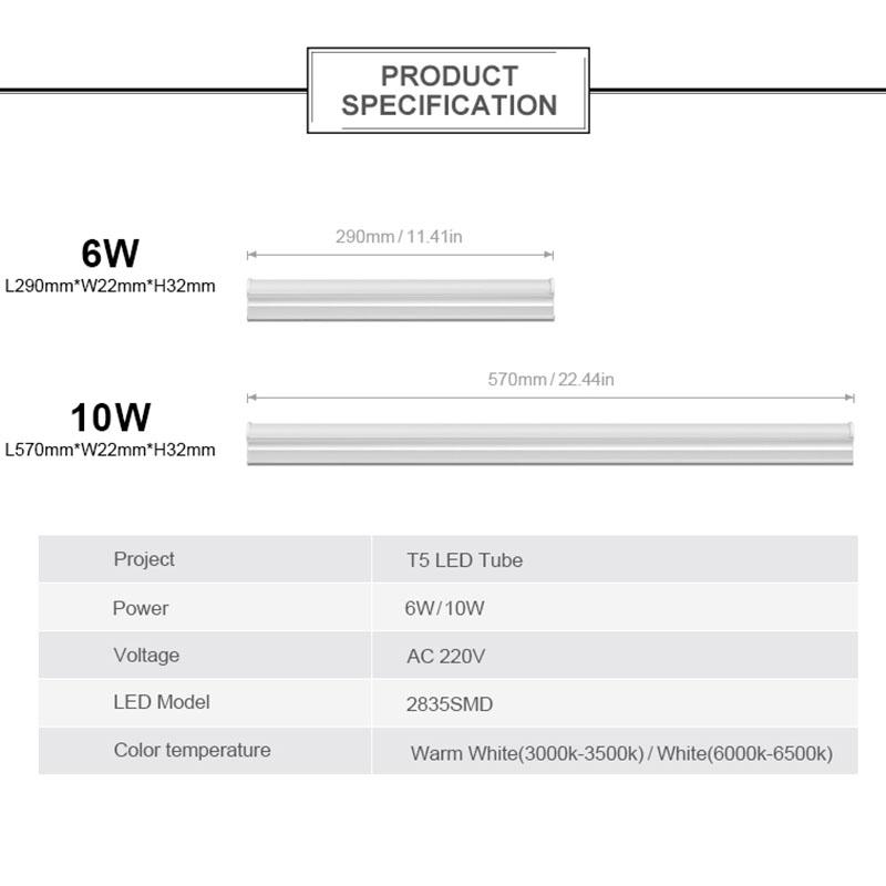 Светодиодный настенный светильник для кухни, 220 В, светодиодный светильник под шкафом, 6 Вт, 10 Вт, T5, алюминиевые светодиодные фонари для домашнего освещения с вилкой европейского стандарта