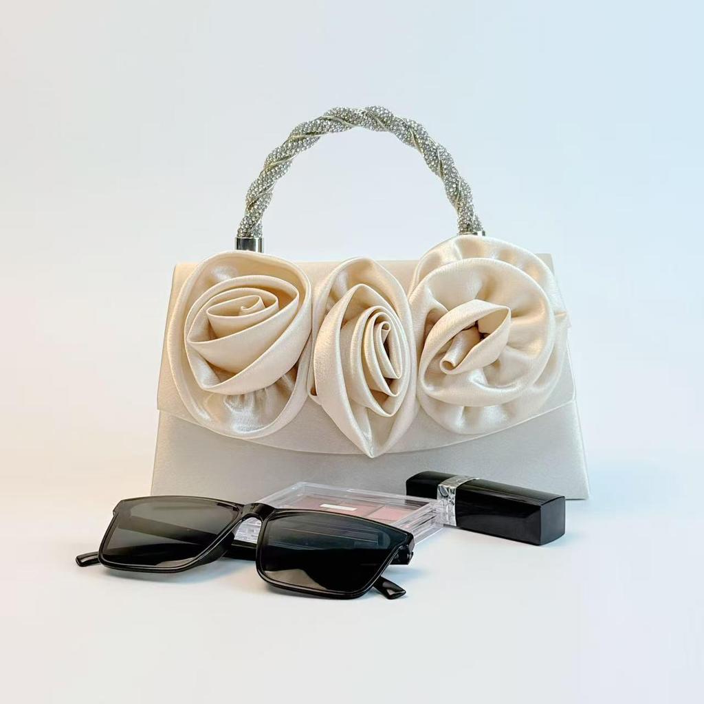 Клатч из шелка с бриллиантами в виде цветка: Модная вечерняя сумка кроссбоди