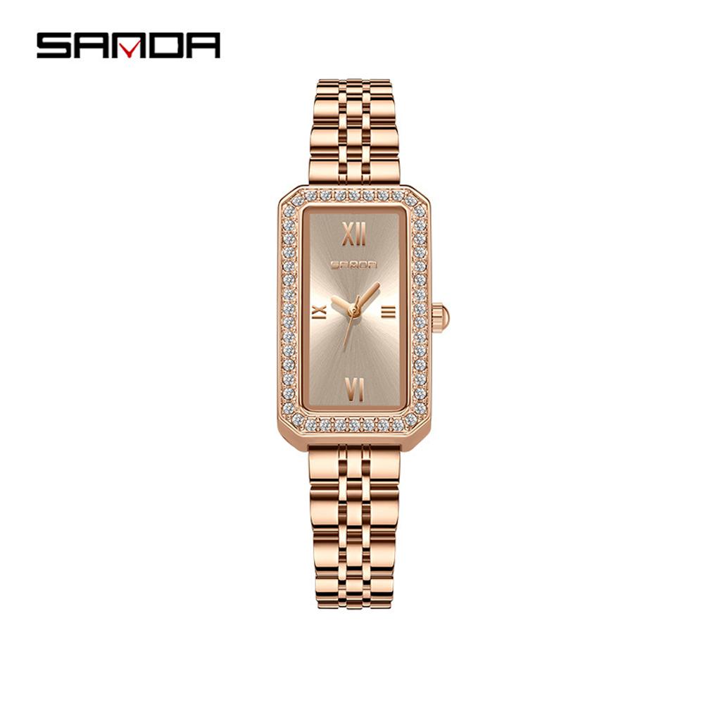 Fashion Sanda Top Brand Trendy Design Rectangle Dial Waterproof Quartz Movement Business Women Analog Wrist Watch