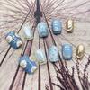 10pcs French Style Short Fake Nails Boho Printed Blue Color Shiny Fake Nails for Stage Performance Wear