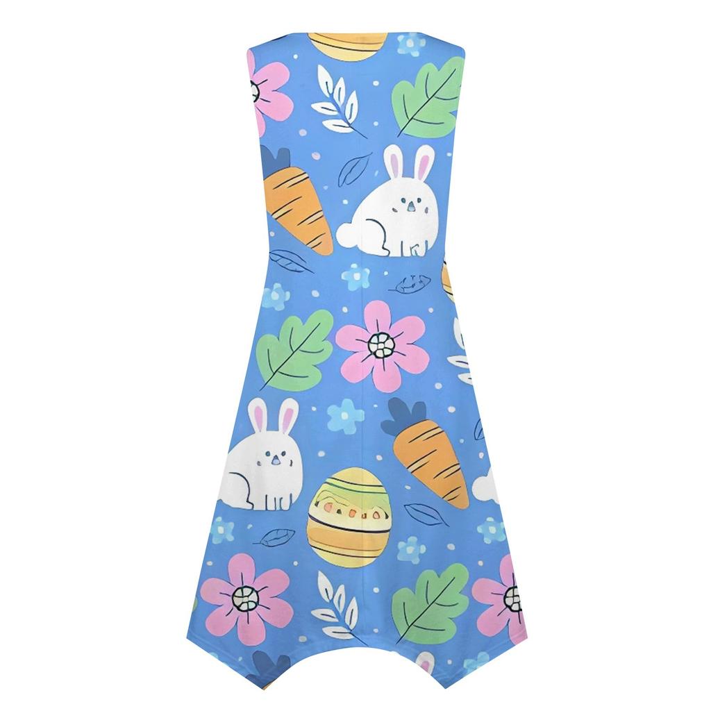 Women's Casual Fashion Round Neck Sleeveless Easter  Print Irregular Hem Midi Dress