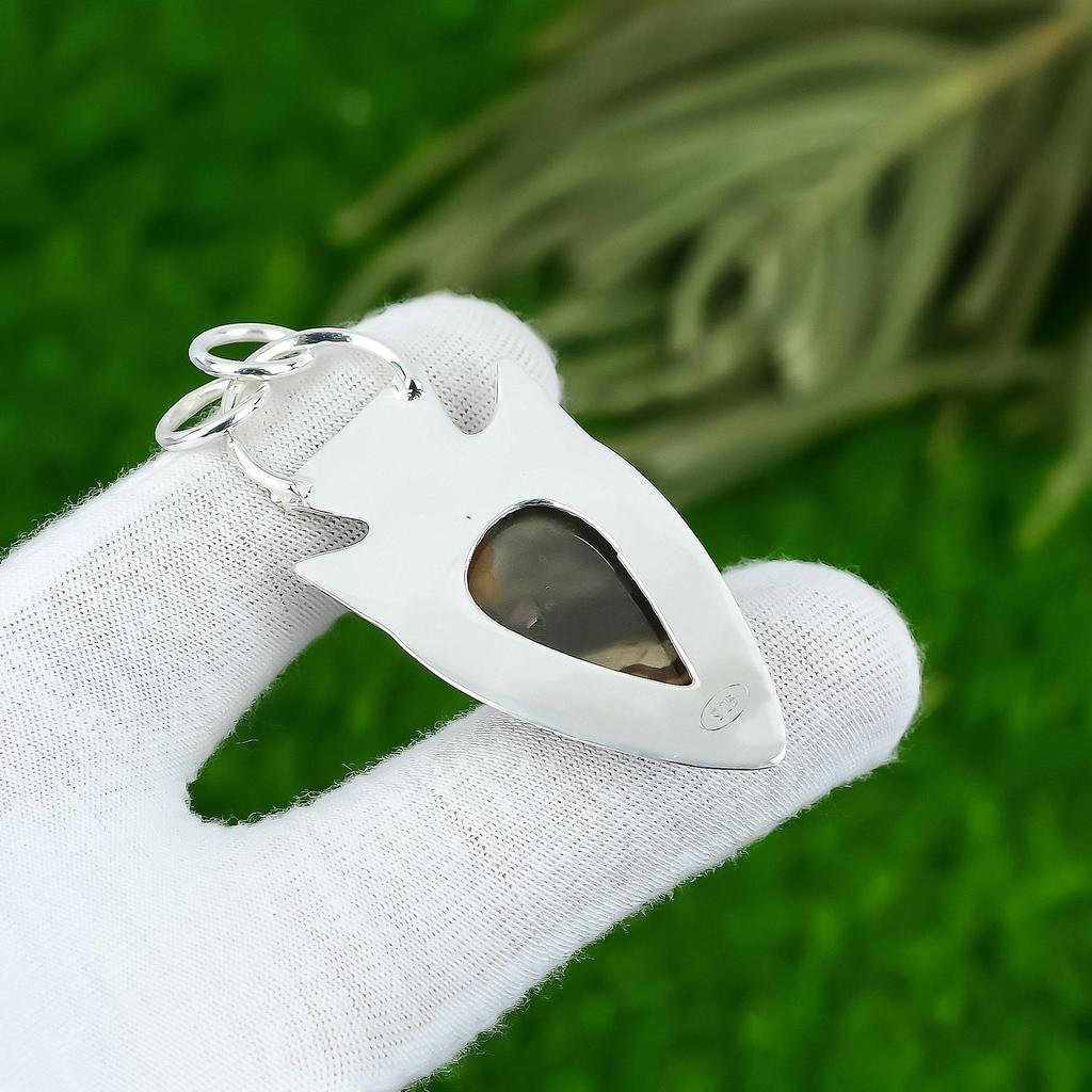Natural Polychrome Jasper Gemstone Pendant Brown 925 Sterling Silver Jewelry