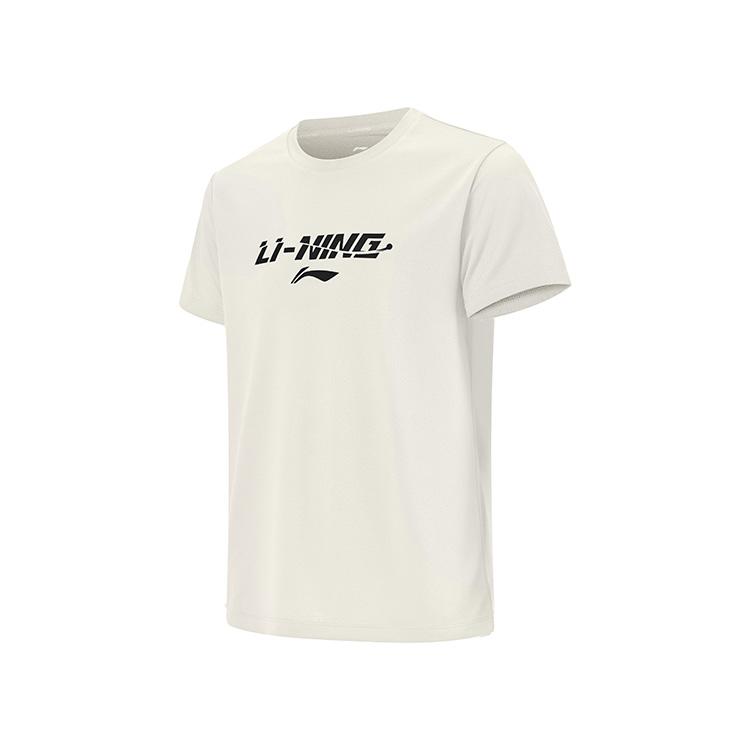 Li-Ning Креативная футболка с принтом, быстросохнущая, прохладная, с круглым вырезом, повседневная, с коротким рукавом, унисекс, топы, цвет молочный ATSV605-2
