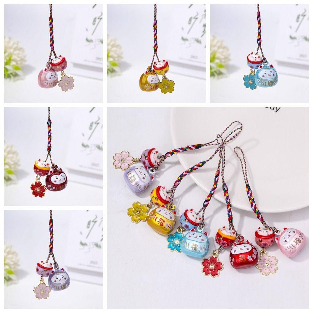 Cute Lucky Cat Pendant Cherry Blossom Phone Strap Unique Maneki Neko Key Chain  Women