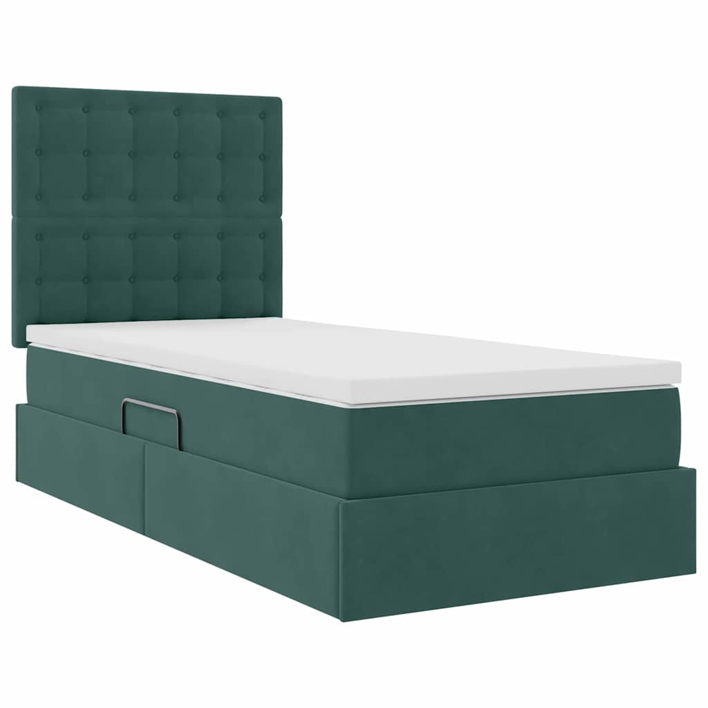 Storage Bed with Mattress Dark Green 90 x 200 cm Velvet