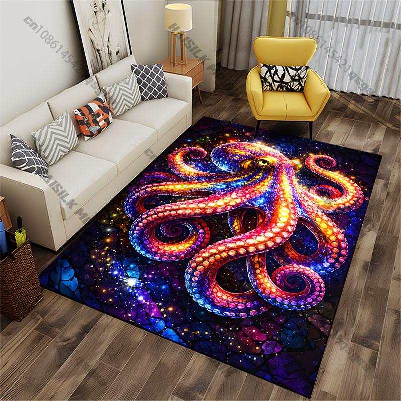 Vibrant octopus cosmic underwater scene carpet Yoga living room room decor children's crawling mat doormat area rug